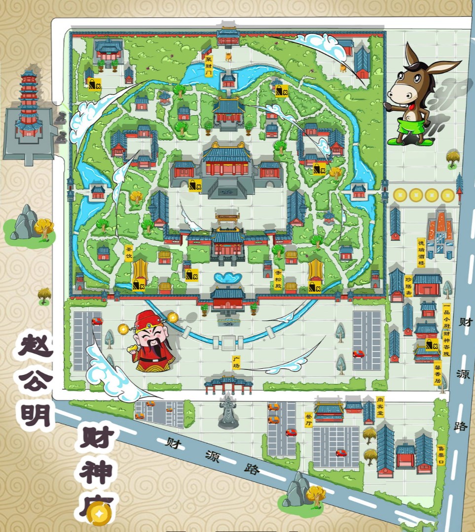 秀峰寺庙类手绘地图